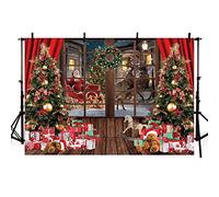 AIBIIN 7x5 pies Telón de Fondo de fotografía de Navidad, Guirnalda de Ventanas Paredes de Madera, Regalos para Papá Noel Fondo, Retratos de niños decoración de Fiesta Familiar Accesorios de Estudio