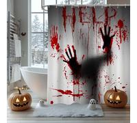 AIBIIN Cortina de ducha Halloween Help Me with Bloody Hands Shadows Espeluznante tema Decoración baño Accesorios poliéster duradero 12 ganchos 180x180 cm