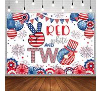 AIBIIN Fondo de 2 x 1,5 m, 4 de julio, feliz 2 cumpleaños, rojo, blanco y dos decoraciones de fiesta del Día de la Independencia, diseño de rayas, fondo de fotografía