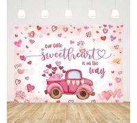 AIBIIN Fondo de 7 x 5 pies para baby shower del día de San Valentín para fotografía, Our Little Sweetheart is On The Way fondo para niñas, decoración de camión de corazón rosa, accesorios para fotos