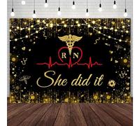 AIBIIN Fondo de fotografía de 7 x 5 pies con texto en inglés "Congrats Nurse She Did It", fondo de fotografía, color negro y dorado, felicitaciones, enfermera, graduación, graduación, graduación,