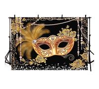 AIBIIN Fondo de fotografía de 8 x 6 pies, flor dorada, perlas de cristal, plumas doradas, telón de fondo para carnaval, disfraces, noche, graduación, decoración de fiesta de Mardi Gras, accesorios de