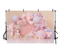 AIBIIN Fondo de fotografía de cumpleaños de niña de 7 x 5 pies, globo rosa, flor, mariposa, telón de fondo para baby shower, pastel, decoración de fiesta infantil, accesorios para fotos