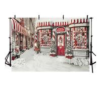 AIBIIN Fondo de fotografía de Navidad de 8 x 6 pies, tienda de caramelos, invierno, nieve, árbol de Navidad, telón de fondo para niños, decoración de retrato familiar, suministros de utilería de