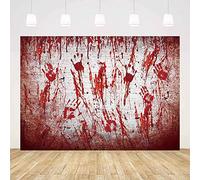 AIBIIN Fondo de pared de ladrillo blanco sangriento de Halloween de 7 x 5 pies, huella de mano, mancha de sangre, fondo de fotografía de aterrador, salpicadura de sangre horrible decoración de fiesta de Halloween, pancarta de foto
