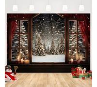 AIBIIN Fondo de ventana de Navidad de 7 x 5 pies, bosque nevado de invierno, árbol de Navidad, telón de fondo de fotografía de Navidad, retrato familiar, decoración de fotos, accesorios para fotos