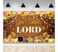 AIBIIN Give Thanks to The Lord - Telón de fondo para fotografía con texto en inglés "He Is Good", cosecha de otoño, decoración de fiesta de Acción de Gracias, accesorios de estudio fotográfico, 70.8 x