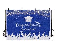 AIBIIN Graduación Telón de Fondo Azul y Plata Felicitaciones Clase de 2025 Fotografía de Fondo Decoraciones de la Fiesta de graduación Foto Banner, 7x5ft