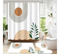 AIBIIN Juego de cortinas de ducha abstractas bohemias de 4 piezas con hojas de plantas modernas con alfombras antideslizantes, cubierta de tapa de inodoro y alfombrilla de baño, cortinas de baño