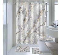 AIBIIN Juego de cortinas de ducha de mármol de 4 piezas, juego de cortinas de ducha abstractas grises con alfombras antideslizantes, cubierta moderna para tapa de inodoro y alfombrilla de baño,