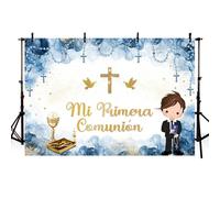 AIBIIN Mi Primera Comunion - Telón de fondo de primera comunión Dios bendiga cáliz azul real para fotografía, fondo para niños, bautizo, fiesta, decoración, carteles, accesorios para fotos, 2,1 x 1,5