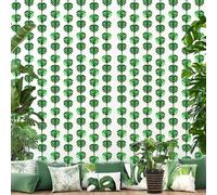 AIBIIN Paquete de 2 cortinas tropicales verdes de 3.2 x 6.5 pies, decoración de fiesta tropical de hoja de selva, cortinas de flecos de papel de aluminio, telón de fondo hawaiano, hojas de palmera,