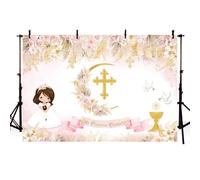 AIBIIN Telón de fondo bohemio de bautismo de 2.1 x 1.5 m para niña, Mi Primera Comunión, fondo de fotografía de primera comunión, bautizo, Dios bendiga, decoración de fiesta, suministros fotográficos