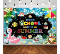 AIBIIN Telón de fondo de 7 x 5 pies So Long School Hello Summer School Out for The Summer End of School Preescolar Graduación Piscina Fiesta Fondo Bye School Hello Summer Splish Splash Pool Party