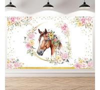 AIBIIN Telón de fondo de caballo para fiesta de cumpleaños para niña, flores rosas, puntos dorados, temática de vaquera occidental, fondo para fotografía, mesa de pastel, accesorios para fotos, 180 x