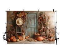 AIBIIN Telón de fondo de fotografía de otoño de 5 x 7 pies, cosecha de otoño, granero rústico, puerta de madera, calabazas, fondo para niños y adultos, cubierta de fondo para fiesta de cumpleaños,