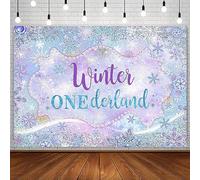 AIBIIN Telón de fondo de invierno Onederland de 7 x 5 pies para niñas, pequeño copo de nieve, decoración de fiesta de primer cumpleaños, color morado, azul, país de las maravillas, fondo de fotografía
