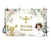 AIBIIN Telón de fondo de primera comunión de 10 x 7 pies, Dios bendiga a niñas, bautizo, ceremonia de bautizo, recién nacido, baby shower, fondo de fotografía, regalos florales rosados, suministros