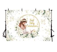 AIBIIN Telón de fondo de primera comunión para niña, blanco, floral, Dios bendiga, bautizo, fondo de fotografía, cruz dorada, palomas, Biblia, primera comunión, fiesta, accesorios para fotos, 7 x 5