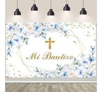 AIBIIN Telón de fondo Mi Bautizo de 5 x 3 pies, decoración de fiesta de bautizo mexicano, decoración de fiesta de bautizo, Dios bendiga a niña, primera comunión, fondo de flores azules, accesorios de