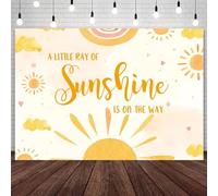 AIBIIN Telón de fondo para baby shower de 7 x 5 pies, con texto en inglés "A Little Ray of Sunshine is On The Way", fondo fotográfico Here Comes The Sun Rainbow Cloudy Baby Shower Party Decor Banner