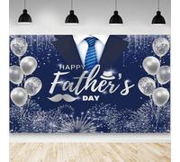 AIBIIN Telón de fondo para el Día del Padre de 2,1 x 1,5 m, azul y plateado, bohemio, con purpurina, globos, camisa, corbata, sombrero, texto en inglés "I Love You Dad", suministros de decoración para