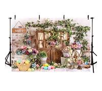 AIBIIN Telón de fondo para fotografía de primavera y Pascua, 2,1 x 1,5 m, diseño de conejo, huevo, flores rosas, hojas verdes, fondo de decoración de fiesta de cumpleaños para niños, pancarta de baby