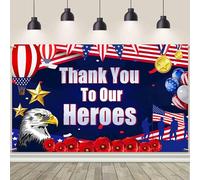 AIBIIN Telón de fondo patriótico con texto en inglés "Thank You to Our Heroes" de 6 x 3.5 pies, decoración patriótica del Día de los Veteranos, pancarta de agradecimiento para veteranos, suministros