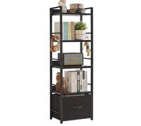 Aibiju Estantería de Escalera, Estantería de 5 Niveles con Cajón de Tela, Estante de Escalera Industrial, Estantería Alta y Estrecha con Estantes para Dormitorio, Sala de Estar, Negro YD-BC001B