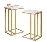 Aibiju Lot de 2 Petites Tables d'appoint pour Ordinateur Portable, Table d'appoint pour Canapé, Table de Canapé Avec Cadre en Métal pour Salon, Chambre, Cadre en Métal Blanc et Doré, YD-TM051WG-2