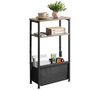 Aibiju Mesa Lateral Estrecha, Mesa Pequeña Delgadacon Cesta de Tela de Almacenamiento 40x20x66cm, Mesita de Noche Pequeña para Dormitorio, Sala de Estar, Gris Claro YD-ST002Y