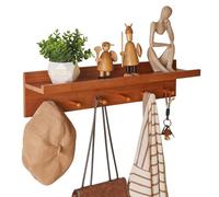 Aibiju Perchero Pared Madera, Estante para Colgar en la pared de Entrada de 60 cm, Ganchos de Madera Maciza, para Baño, Cocina, color Madera de Cerezo YD-WS0260C