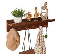 Aibiju Perchero Pared Madera, Gancho de pared con Estante, Ganchos de pared de Madera de 60 cm con Almacenamiento, para Entrada, Baño, Cocina, color Nogal YD-WS0260H