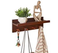 Aibiju Percheros con Estante de Pared Gancho, Ganchos de pared de Madera de 40 cm con Almacenamiento, para Entrada, Baño, Cocina, color Nogal YD-WS0240H
