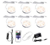 AIBOO LED Cocina Debajo de La Lámpara del Gabinete con Control Remoto Inalámbrico RF, Iluminación Empotrada Ultradelgada Redonda, 6 Packs de Luces LED para Escaparate 12V 12W(Blanco Caliente 2700K)