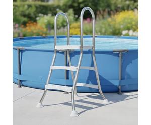 AIBOTY Escalera para Piscina elevada de 52'' Marco de Acero Doble Lateral para Entrada Salida de Piscina escalones de plástico Antideslizantes de Alta Resistencia Capacidad de Peso 250 kg,85cm