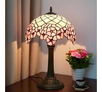AIBOTY Tiffany Lámpara De Mesa Rosa Vidriera Amarilla Cerezo Flor Estilo Mesita De Noche Lectura Escritorio Luz 19" Alto para Sala De Estar Dormitorio Escritorio De Estudio,Rosado