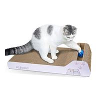 Aibuddy Rascador para gatos, almohadilla inclinada para rascar cama reversible de cartón con pelota de hierba gatera de juguete [45 x 24 x 8,5 cm, cartón y construcción superior]