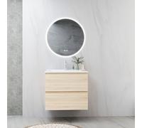 AICA Armario de Baño, Mueble de Baño con Lavabo y Espejo con Luz LED Tricolor,Mueble 60 x 38.5 x 52 cm, Color Blanco,Espejo 60 x 60 cm