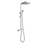 AICA Columna de Ducha termostática, Alcachofa de Baño, Cuadrada con manguera de acero inoxidable en cromo, Ducha Lluvia, Barra ajustable en 80-120cm