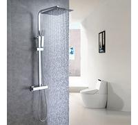 Aica Columna de ducha termostática, sistema de termostato 38℃ con barra de ducha de altura ajustsable, alcachofa de baño cromo