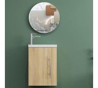 AICA Mueble con Lavabo,44 x 23 x 60 cm, Mueble de baño para Colgar en la Pared,diseño de Dos cajones, Acabado en Roble, con Lavabo Blanco. Mobiliario Moderno.