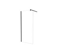 AICA Walk in Mampara de ducha frontal 1 hoja sin marco exterior, Cristal templado antical 5mm con Barra 90cm,Perfil Negro Mate,(680-700) x1900mm