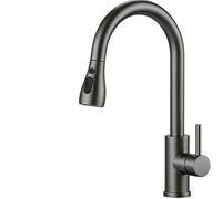 AICA Wasserhahn Küche, Küchenarmatur aus Pistolengrau, Ausziehbar Hochdruck 360°Drehbar Mischbatterie mit 3 Strahlarten, Einhand Spültischarmatur mit Hohe Bogenauslauf für Küche