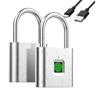 AICase Candado digital de huellas dactilares, USB recargable, sin llave, IP67, resistente al agua, para uso en interiores y exteriores, color plateado
