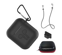 AICEK Funda Compatible para AirPods Silicona Carcasa para Apple AirPods 1 & 2 Protective Case Cover Accesorios con Cuerda Anti-pérdida,Mosquetón,Estuche, Negro