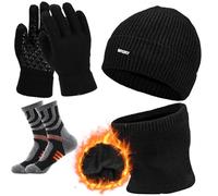 Aicerous® 3 en 1 Invierno Gorro Braga Cuello Guantes Set, Gorro Invierno Bufanda Set, Sombreros Cálido Cuello Pantalla Táctil Guantes, con Forro Polar Suave y Agradable para la Piel, Negro , L