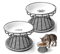 Aicharynic 2 cuencos elevados para gatos, de cerámica, con soporte de metal y base de silicona, comedero y cuenco de agua para gatos, comedero antivómito, comedero para gatos con protección cervical