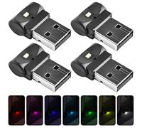 Aicharynic Iluminación Interior LED USB para Coche, 4 Unidades, Mini Luz Ambiental 6 Colores Ajustable, Portátil con Fuente de Alimentación Móvil