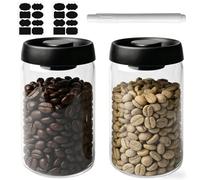 Aicharynic Lata de café de 1,2 L, hermética, 2 recipientes al vacío de cristal con tapa negra y botón dorado, recipiente de almacenamiento de café, recipiente de café al vacío para granos de café, té